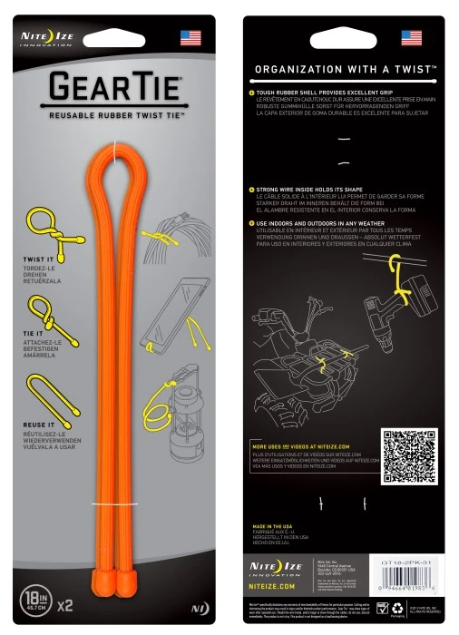 Nite Ize Gear Tie 18-Bright Orange 2-pack 1 Nite Ize Gear Tie 18-Bright Orange 2-pack