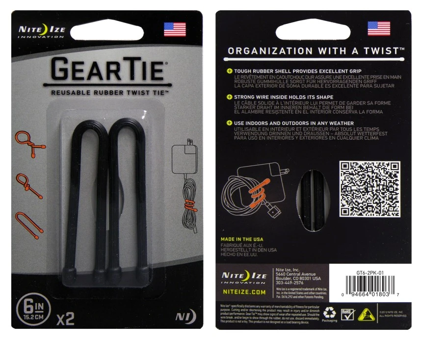 Nite Ize Gear Tie 6- Black 2-pack 1 Nite Ize Gear Tie 6- Black 2-pack