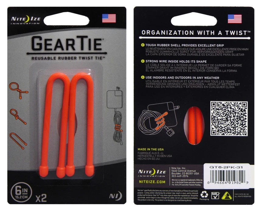 Nite Ize Gear Tie 6- Bright Orange 2-pack 1 Nite Ize Gear Tie 6- Bright Orange 2-pack
