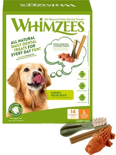 Whimzees Variety L Hammashoitoherkut Säästöpakkaus, 14 Kpl 1 Whimzees Variety L Hammashoitoherkut Säästöpakkaus, 14 Kpl