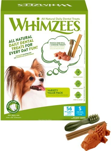 Whimzees Variety S Hammashoitoherkut Säästöpakkaus, 56 Kpl 1 Whimzees Variety S Hammashoitoherkut Säästöpakkaus, 56 Kpl